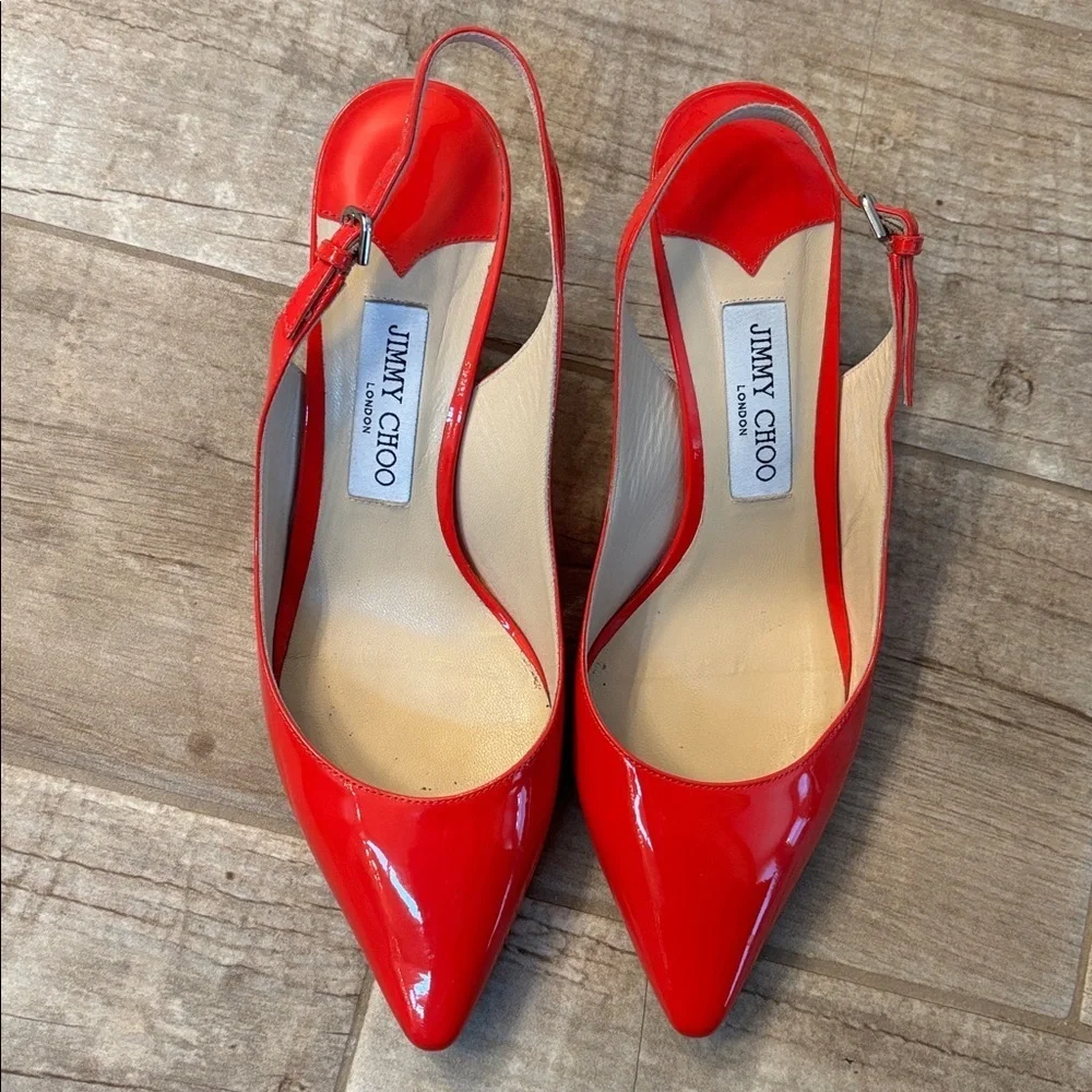 Jimmy Choo Erin 60 slingback kitten heel pumps in red patent leather